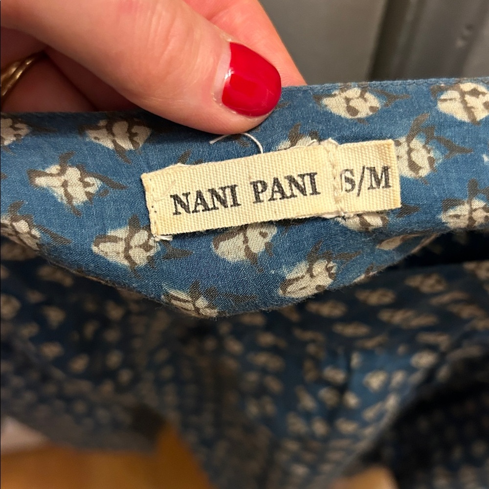 Nani Pani Blue Block Printed Cotton Blouse - Picture 3 of 5